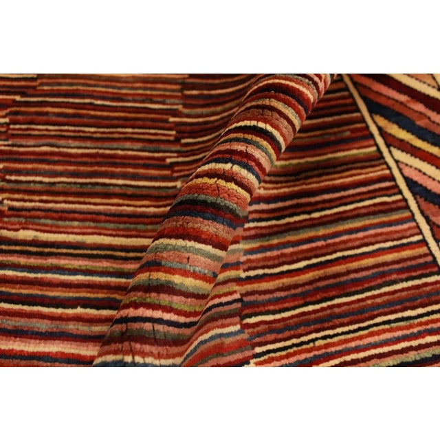 Contemporary 1980s Shabby Chic Gabbeh Blue/Red Hand-Knotted Wool Rug -3'3 X 4'9 For Sale - Image 3 of 8