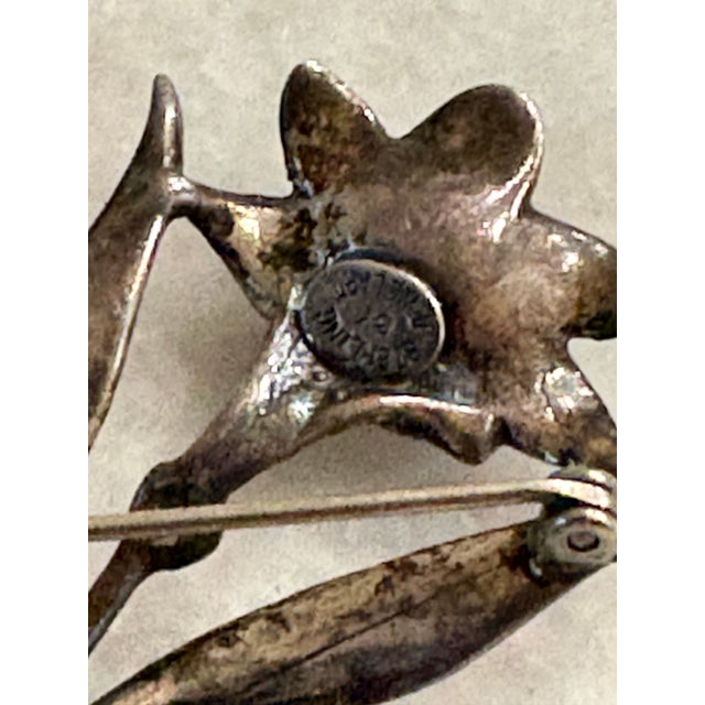 Art Deco Mid 20th Century Sterling Silver Flower Brooch For Sale - Image 3 of 6