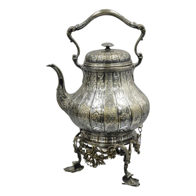 Antique Hunt & Roskell Late Store & Mortimer Silver Plated Tilting Tea Pot Stand For Sale