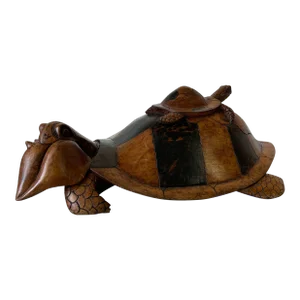 Large Vintage Hand Carved Wood Turtle Sculpture