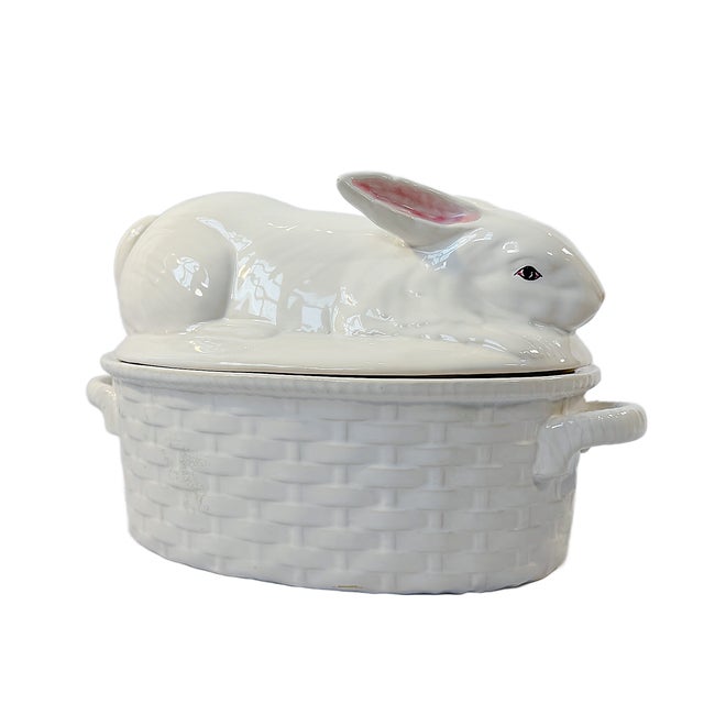 Mediterranean Vintage "Bordallo Pinheiro" Majolica Rabbit Covered Tureen For Sale - Image 3 of 11