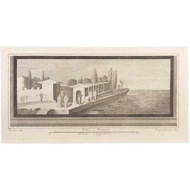 Seascape with monument and figures is an etching realized by raffaele barone (18th century). The etching belongs to the...