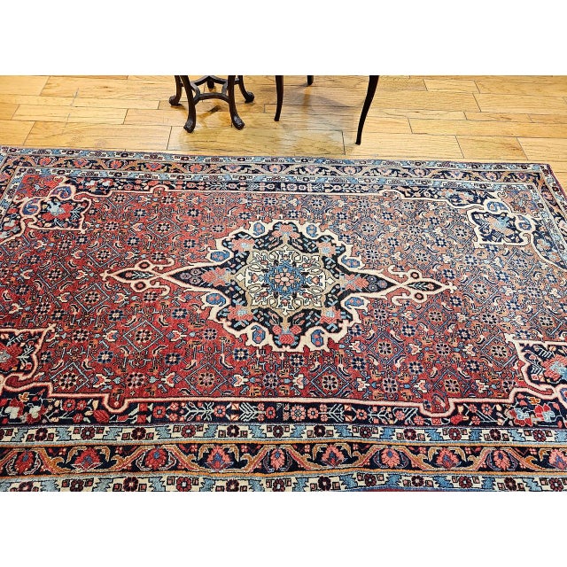 Vintage Bidjar Gallery Rug, Hand-Knotted Wool, Geometric Medallion Pattern, Red & Navy, 5x9 For Sale In Chicago - Image 6 of 17