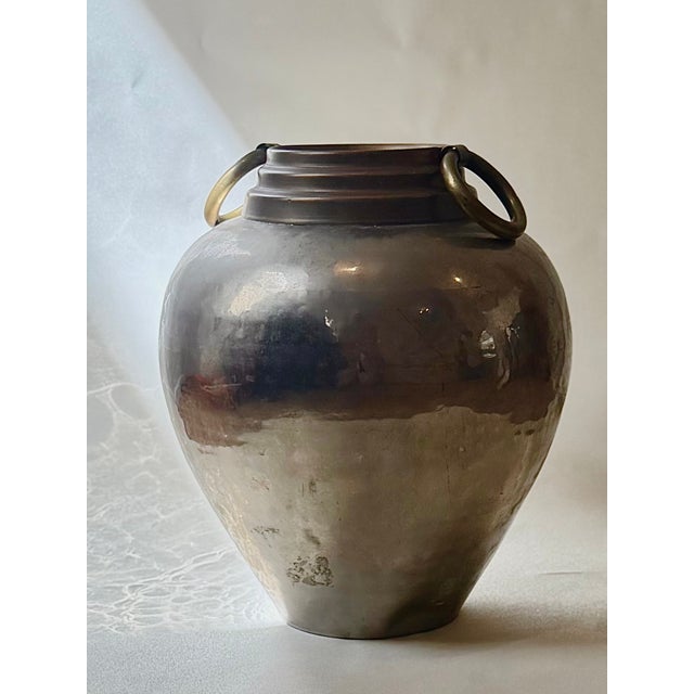 Silver Mid-Century Modernist Hammered Silver Vessel With Bronze Handles, Est Scandinavian Studio Work, Circa 1960s For Sale - Image 8 of 9