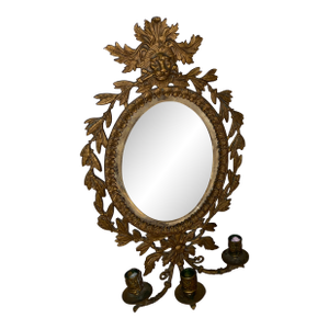 Gilded Bronze Figural Wall Mirror Sconce With Candle Holders.