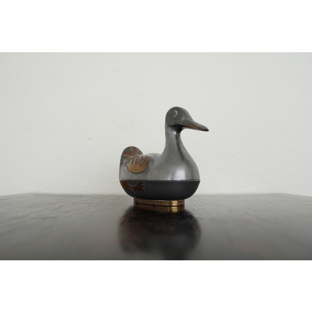 Metal Vintage Mixed-Metal Duck Trinket Box For Sale - Image 7 of 18