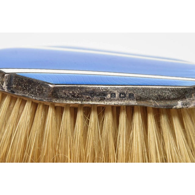 Early 20th Century English Art Deco Sterling Silver Blue White Guilloche Enamel Brush Dresser Set - 3 Pieces For Sale - Image 12 of 13