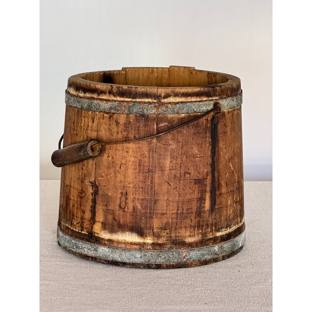 1800s Antique Wooden Stave Bucket with Swing Handle, incredible piece of history with great patina. Great as a planter,...