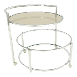 Round Chrome & Smoked Glass Expandable Serving Tea Bar Cart Shepherd Castors