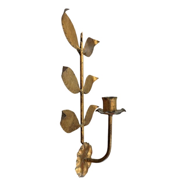 Vintage Gilt Tole Espalier / Espaliered Tree / Leaf Sconce / Candle Holder, Manner of Hans Kogl For Sale