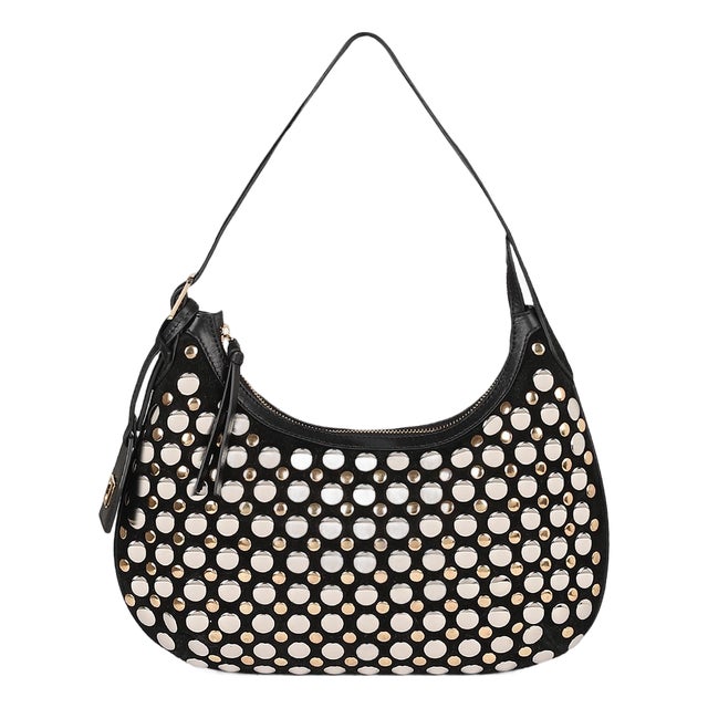 Alva Studded Hobo Crossbody in Black/Gold/Silver For Sale