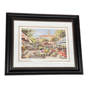 90s Nice Flower Market Water Color Print Paris Floral Framed Nice Le Marche Aux Fleurs Lasbouques