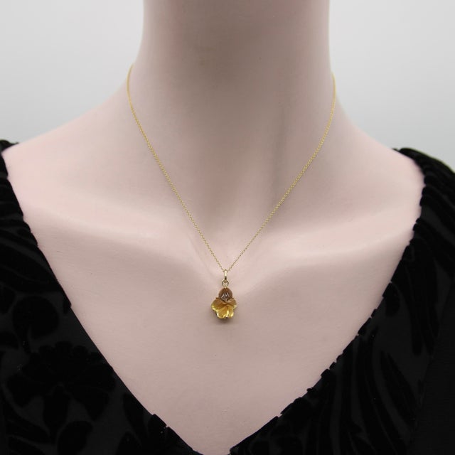 Metal 1990s 14k Gold Hand-Carved Citrine Flower Charm For Sale - Image 7 of 9