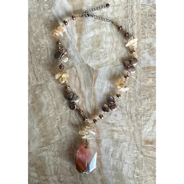 Vintage Boho Multi-Gemstone Necklace With Pendant For Sale - Image 10 of 12