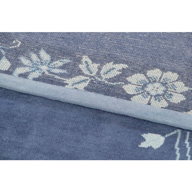 Textile Contemporary Chinese Deco Style Blue Floral & Pictorial Wool Runner by Rug & Kilim For Sale - Image 7 of 9