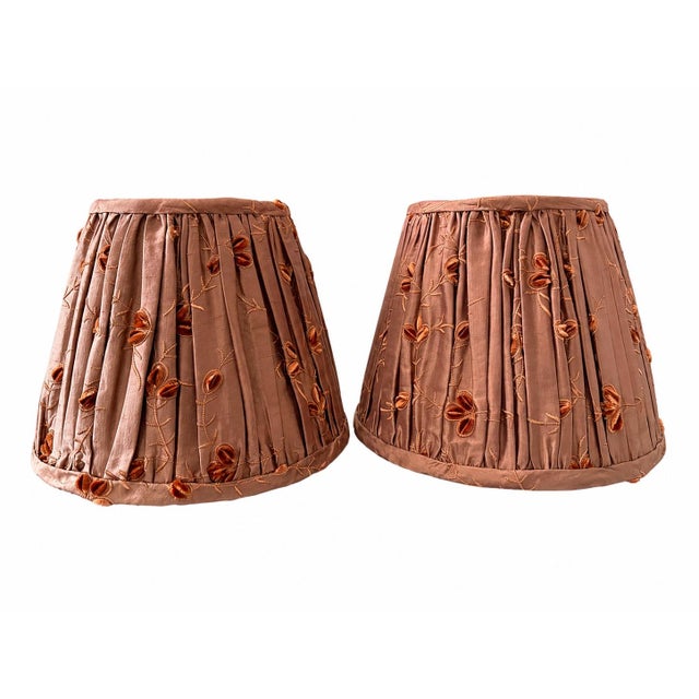 Pair of Vintage That Shady Lady Burnt Orange Pleated Silk Embroidered Lamp Shades For Sale - Image 4 of 4