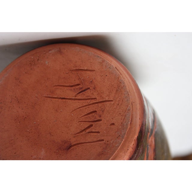 Studio Ceramic Terracotta Vase with Crude Figural Design For Sale - Image 11 of 13