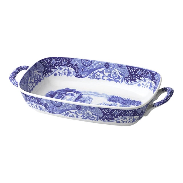 Spode Blue Italian Handled Serving Dish 11.5"x8" For Sale