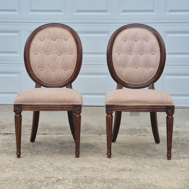 Wood Hooker Furniture Oversized Louis XVI Tufted Oval Back Side Chairs, a Pair For Sale - Image 7 of 12