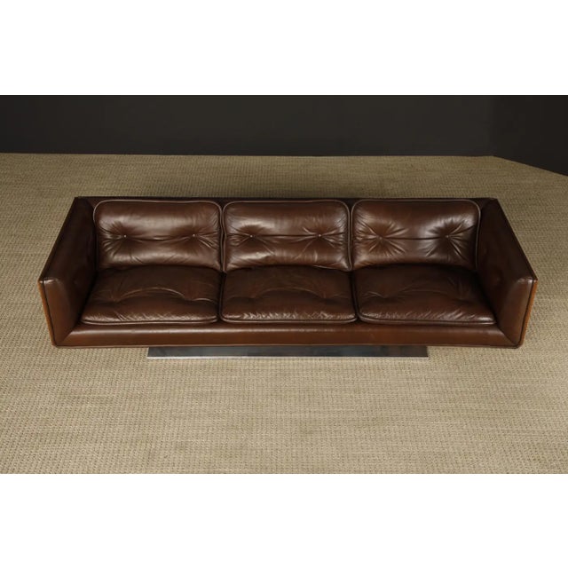 Mid-Century Modern Warren Platner Walnut and Leather Floating Case Sofa for Lehigh Leopold, C. 1970 For Sale - Image 3 of 17