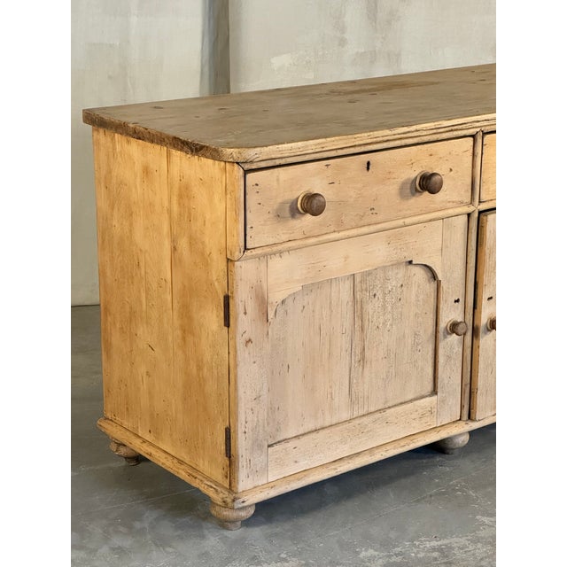 Antique English Deep Pine Dresser or Sideboard W/ Six Bun Feet | Circa 1890 For Sale - Image 4 of 18