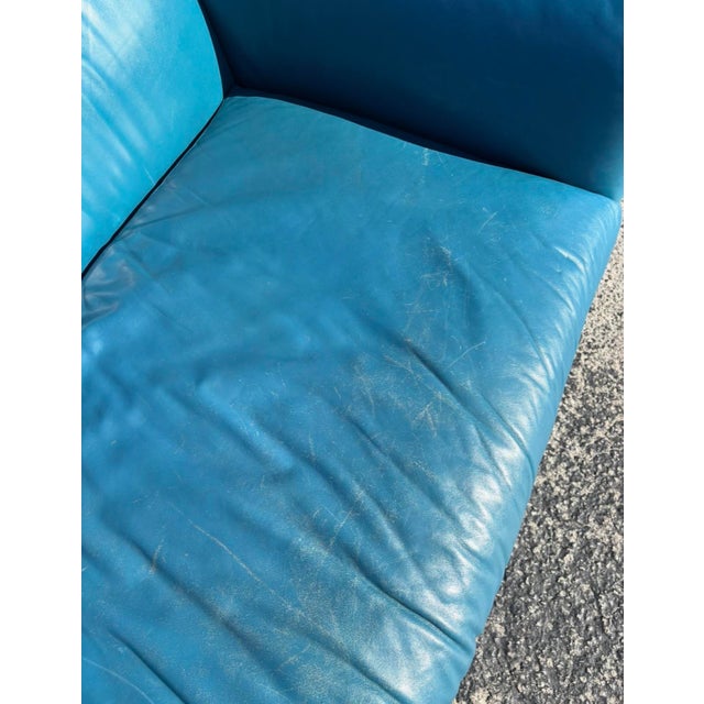 Late 20th Century Postmod Teal Leather Sofa For Sale - Image 5 of 18