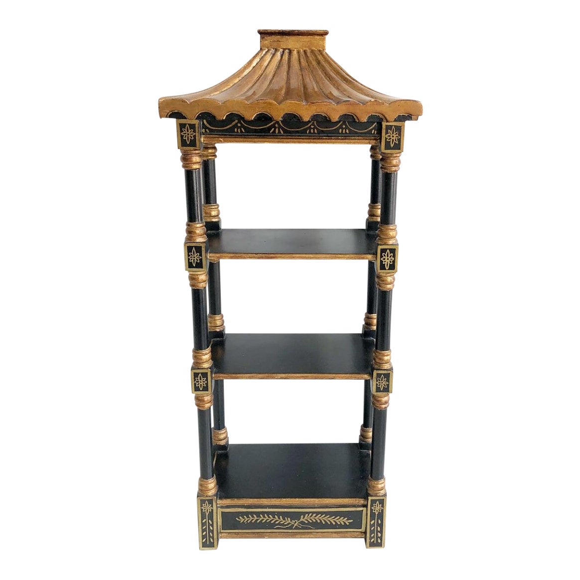 Vintage Black and Gold Wooden Carved Pagoda Wall Shelf Chairish