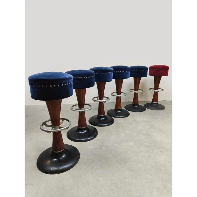 Metal Vintage Art Deco French Cafe Bar Stools, 1940s, Set of 6 For Sale - Image 7 of 7