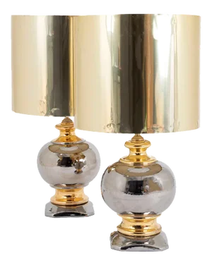 Golden and Silver Luster Glazed Ceramic Ball Table Lamps, 1960s, Set of 2