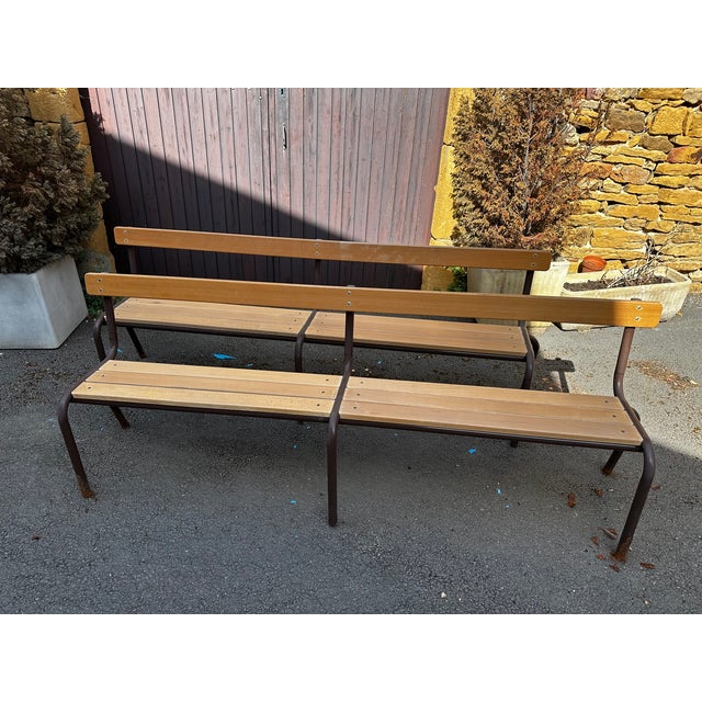 Brown Vintage School Benches, 1970s, Set of 2 For Sale - Image 8 of 8