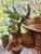 Late 20th Century Vintage Antique Finish Brass 12.5” Pedestal Centerpiece Bowl With Stag Deer Head Handles For Sale - Image 5 of 11