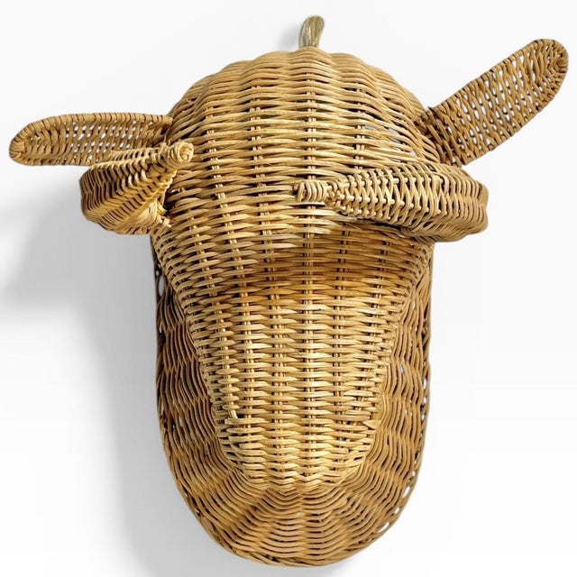 Late 20th Century Vintage Mid-Century French Wicker Bull's Head Wall Sculpture, Picasso Style For Sale - Image 5 of 11