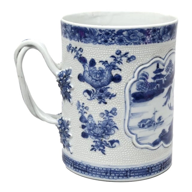 River Scenes in Cobalt: An 18th-Century Chinese Export Porcelain Tankard For Sale