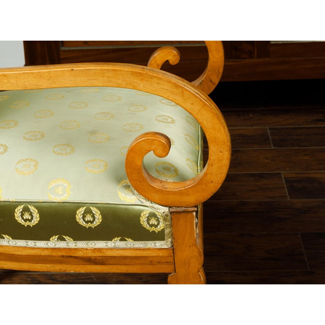 Pair of English 1830s Regency Walnut Upholstered Armchairs with Scrolling Arms For Sale - Image 9 of 10