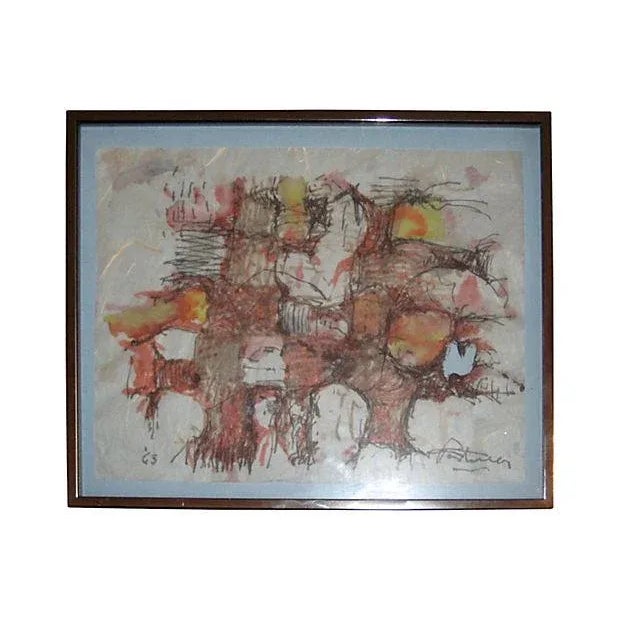Great abstract expressionism of ink and watercolor on rice paper. The image is 10.5 x 8 1/8. Designer (Artist) &...