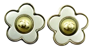 Chanel Gold CC Ivory Daisy Flower Piercing Earrings, A Pair