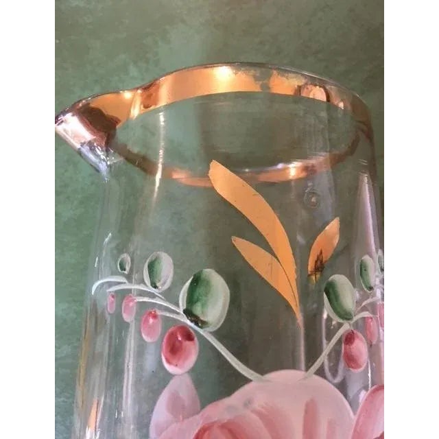 Antique Northwood Handblown Hand-Painted Pitcher & 4 Glasses For Sale - Image 12 of 13