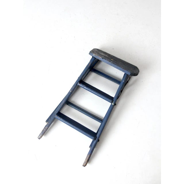 Vintage Wooden Blue Step Stool For Sale - Image 9 of 10