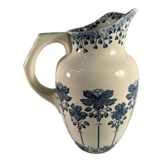 Vintage, French Digoin & Sarreguemines, Large Blue and White Pitcher For Sale