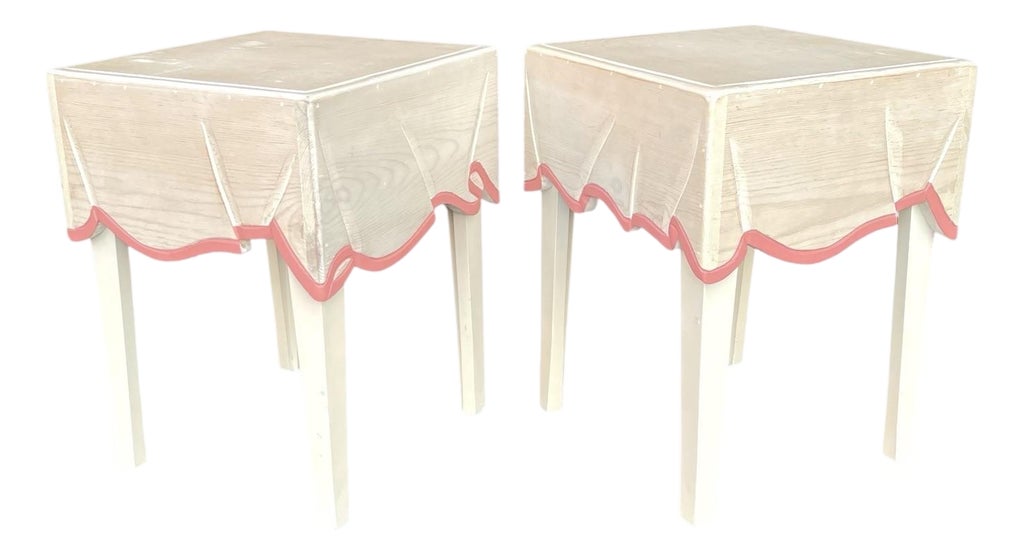 Vintage Pair of Trompe l'Oeil Carved Wood Side Tables