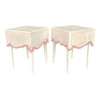 Vintage Pair of Trompe l'Oeil Carved Wood Side Tables For Sale