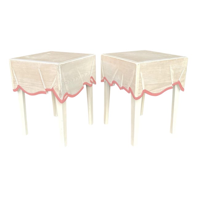 Vintage Pair of Trompe l'Oeil Carved Wood Side Tables For Sale
