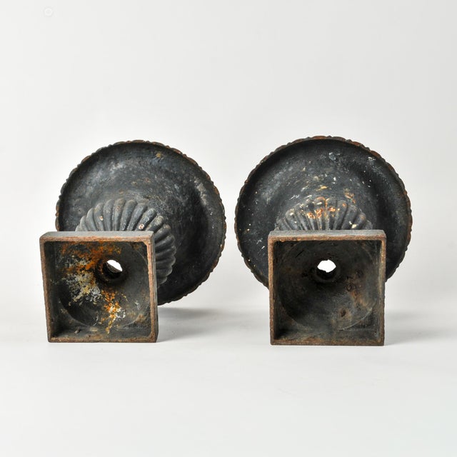 Metal Pair of Small Vintage Cast Iron Urn Planters 12" For Sale - Image 7 of 8
