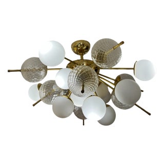 Sputnik Ceiling Light with White and Transparent Murano Glass Globes, 1960s For Sale
