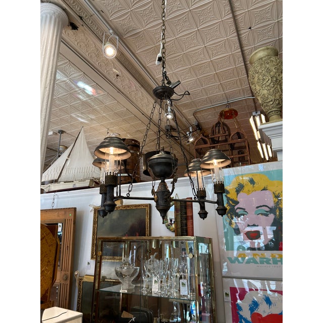 Metal Dark Bronze Color Tole Multi Arm Rustic Chandelier For Sale - Image 7 of 8