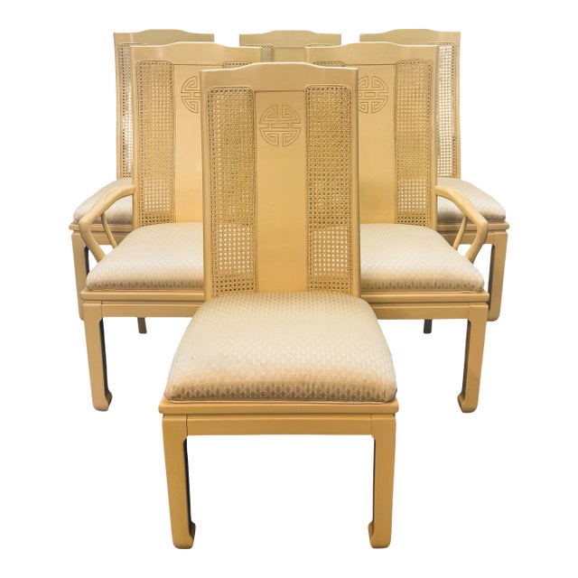 Vintage Bernhardt Shibui Collection Chinoiserie Style Ivory Dining Chairs - Set of 6 For Sale