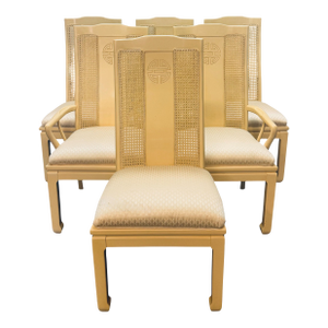 Vintage Bernhardt Shibui Collection Chinoiserie Style Ivory Dining Chairs - Set of 6