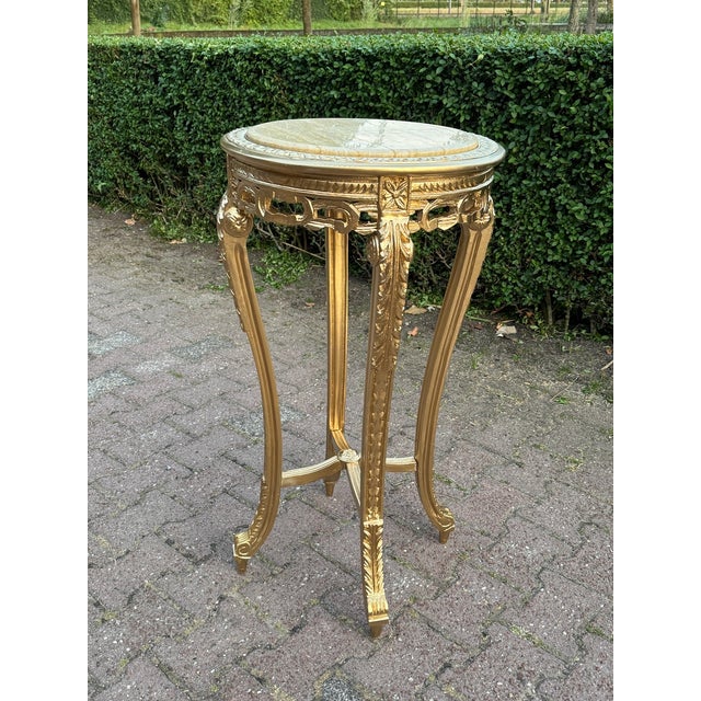 1970s Artisan Louis XVI Gold Beech Marble Tables-Pair For Sale - Image 17 of 18