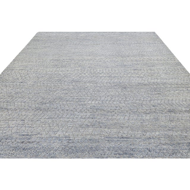 Textile Modern Moroccan Tribal Abstract Wool Area Rug – Soft Blue & Slate Grey 10x14 For Sale - Image 7 of 10