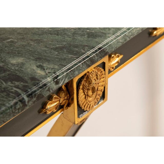 1970s Empire Console Table with Green Alps Marble Top and Gold-Plated Friezes, 1970s For Sale - Image 5 of 12